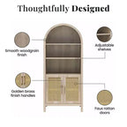 Meuble de Rangement Bohème à Arches avec 2 Portes en Faux Rotin, 5 Étagères Réglables pour Salon, Cuisine, Beige