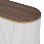 Meuble TV incurvé au sol de 70,8 po avec 3 tiroirs, meuble TV décoratif à 3 portes pour téléviseurs jusqu'à 80 po, console média