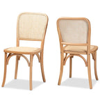 Ensemble de 2 chaises de salle à manger Neah en rotin tressé et bois, style Mid-Century Modern