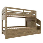 Lit superposé Whisen Twin XL avec lit gigogne, lit superposé avec rangement, lit superposé en bois massif, escalier de rangement, armoire, 3 tiroirs, pour enfants