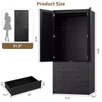 COZONY Armoire penderie avec 3 tiroirs et 2 portes, Placard de rangement moderne en bois pour chambre à coucher, Armoire sur pied blanche robuste