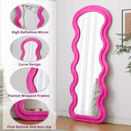 Miroir sur pied moderne, Miroir de courtoisie en flanelle avec cadre en bois