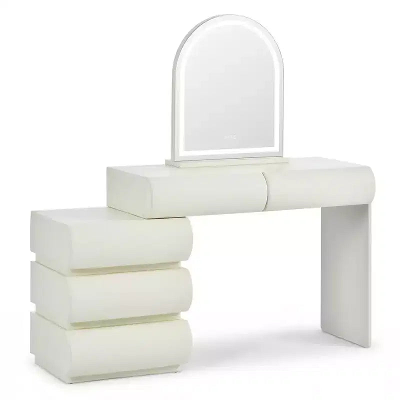 Coiffeuse de Luxe Whisen avec Miroir, Meuble Coiffeuse avec Armoire Latérale Mobile, 6 Tiroirs de Rangement et Tabouret