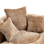Fauteuil d'appoint rond surdimensionné avec haut dossier enveloppant, revêtement en chenille et 3 coussins