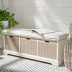 Banc de rangement SAFAVIEH Fiorello avec coussin et 3 tiroirs - 47,3 L x 15 P x 19 H - 47 L x 15 P x 19 H