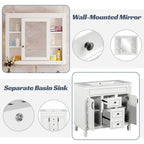 Meuble-lavabo moderne de 36 po avec vasque et armoire à miroir, 2 portes et 2 tiroirs