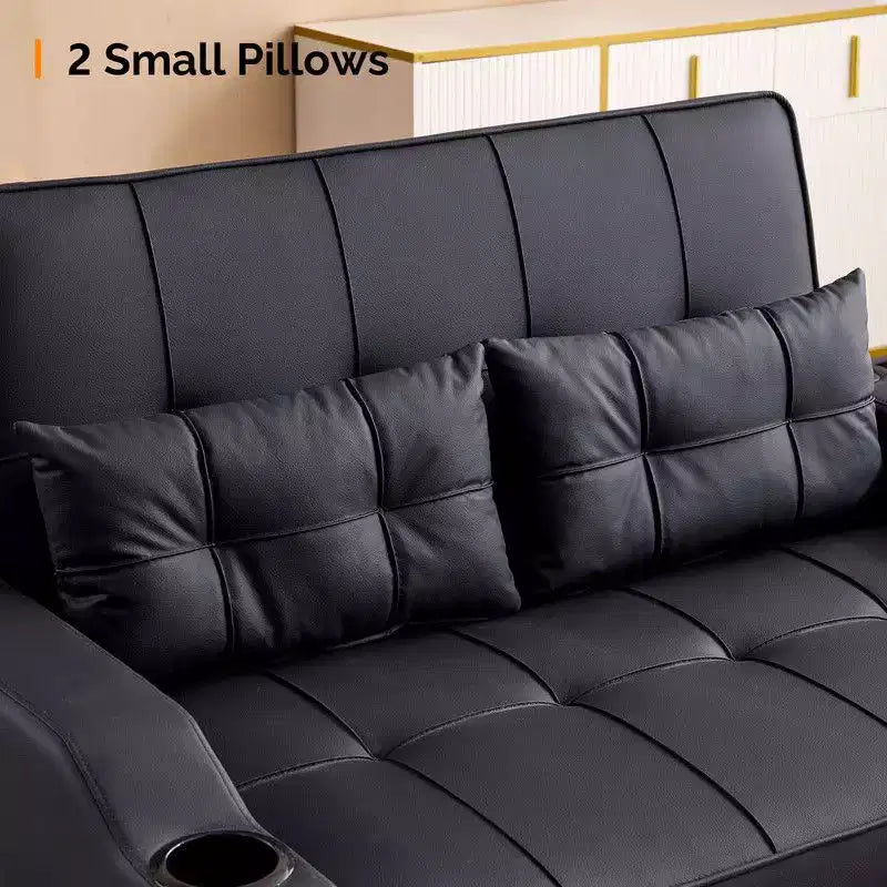 Canapé-lit convertible inclinable en cuir rembourré « Cats Claw » avec coussins pour petits espaces