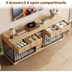 82 Meubles doubles pour cage de chien, grande niche d'intérieur pour 2 chiens, meuble TV en bois robuste avec 4 tiroirs et étagères