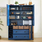 Armoire de cuisine autoportante haute Whisen 71, grand buffet de rangement pour salle à manger avec 4 portes pliantes, étagères et casiers à vin