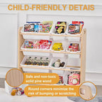 VECELO Étagère de Rangement pour Enfants avec 12 Bacs, Meuble de Rangement en Bois pour Tout-Petits, Grande Capacité pour Livres ou Jouets