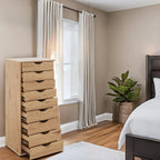Meuble étroit en bois à 9 tiroirs avec coulisses fluides et étagère de rangement supérieure