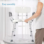 Chaise de douche en U avec dossier, hauteur réglable, chaise de douche d'une capacité de 158 kg pour personnes âgées et handicapées