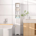 VECELO Armoire de salle de bain étroite de 180 cm de haut, en bois massif, 8 étagères, meuble de rangement autonome