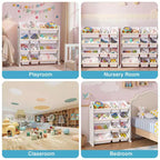 VECELO Étagère de Rangement pour Enfants avec 12 Bacs, Meuble de Rangement en Bois pour Tout-Petits, Grande Capacité pour Livres ou Jouets