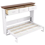 Lit escamotable double avec 3 tiroirs, armoire murale pliable, blanc