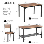 Ensemble table à manger 4 pièces Costway, bureau rustique, 2 chaises et banc avec étagère de rangement