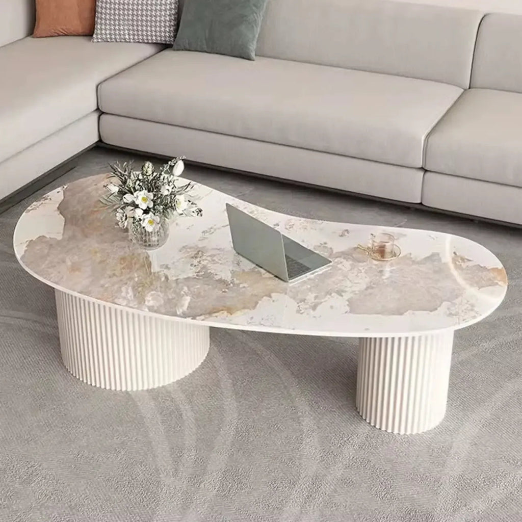 Table basse ovale standard blanche minimaliste avec 2 tiroirs