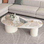 Table basse ovale standard blanche minimaliste avec 2 tiroirs