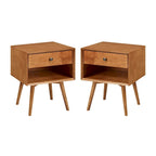 Lot de 2 tables de chevet en bois massif de style Mid-Century avec 1 tiroir
