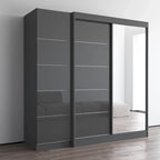 Armoire 2 portes avec miroir, façade vitrée, 2 personnes (Gris / Noir / Blanc)