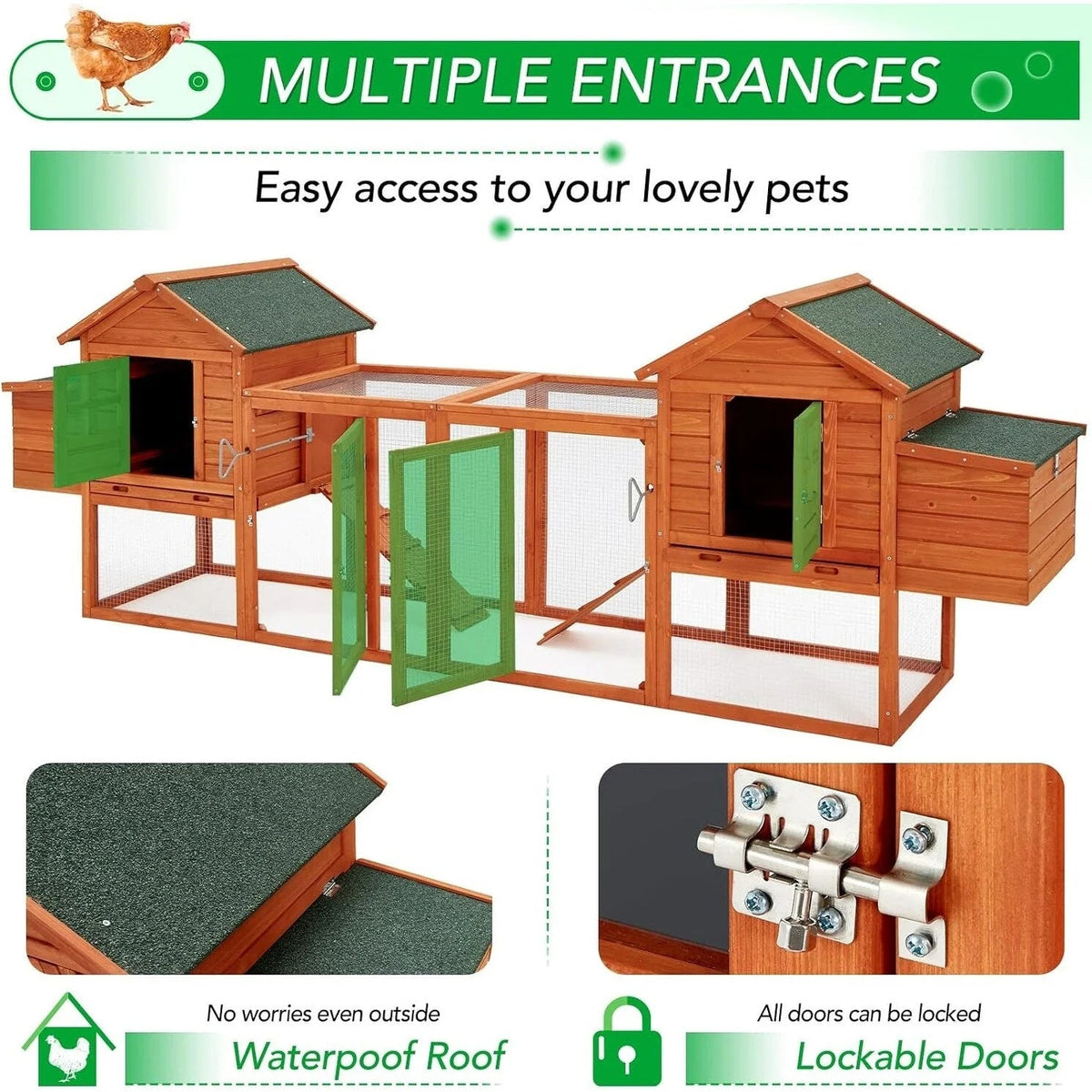 AECOJOY 144 Grand poulailler avec enclos, clapier en bois, cage pour volaille