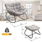 Fauteuil à bascule Heynemo pour patio avec ottoman, fauteuil à bascule œuf intérieur/extérieur avec coussins, fauteuil de salon en métal, fauteuil papasan surdimensionné, fauteuil de lecture