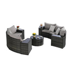 Ensemble de canapé modulaire d'extérieur semi-circulaire 11 pièces avec table basse en verre trempé et 4 tables d'appoint