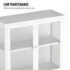 Meuble de rangement à quatre portes vitrées avec étagères et pieds réglables en acier laminé à froid