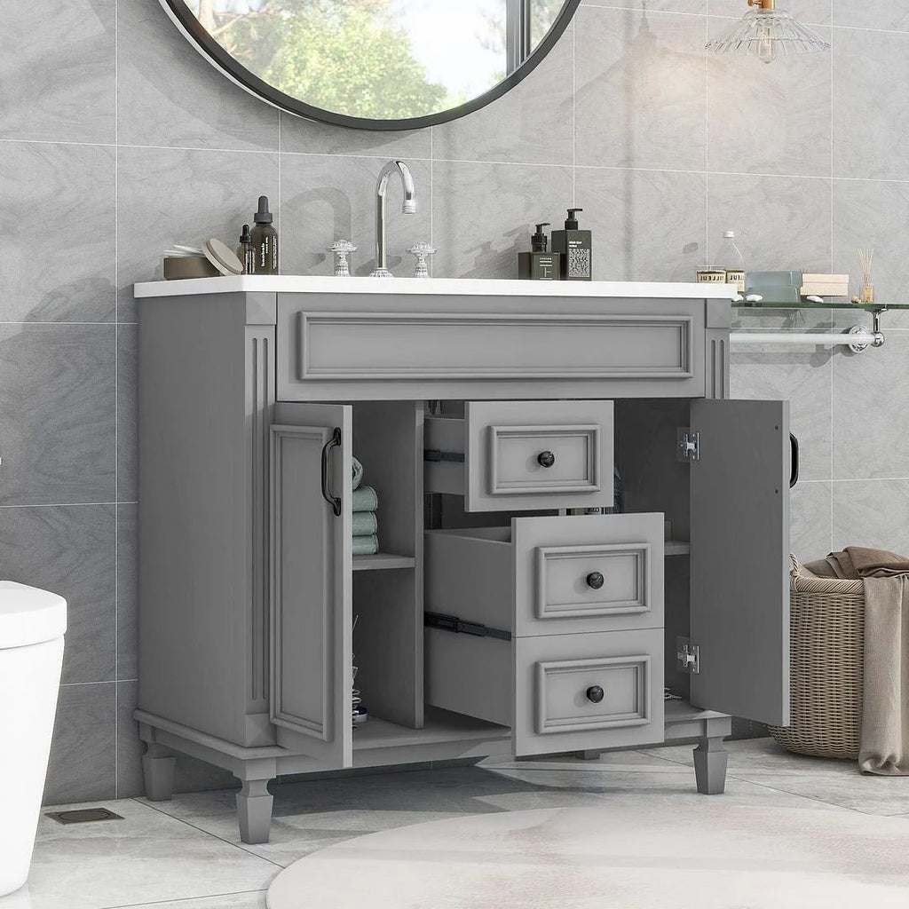 Meuble-lavabo moderne de 36 po avec vasque et armoire à miroir, 2 portes et 2 tiroirs