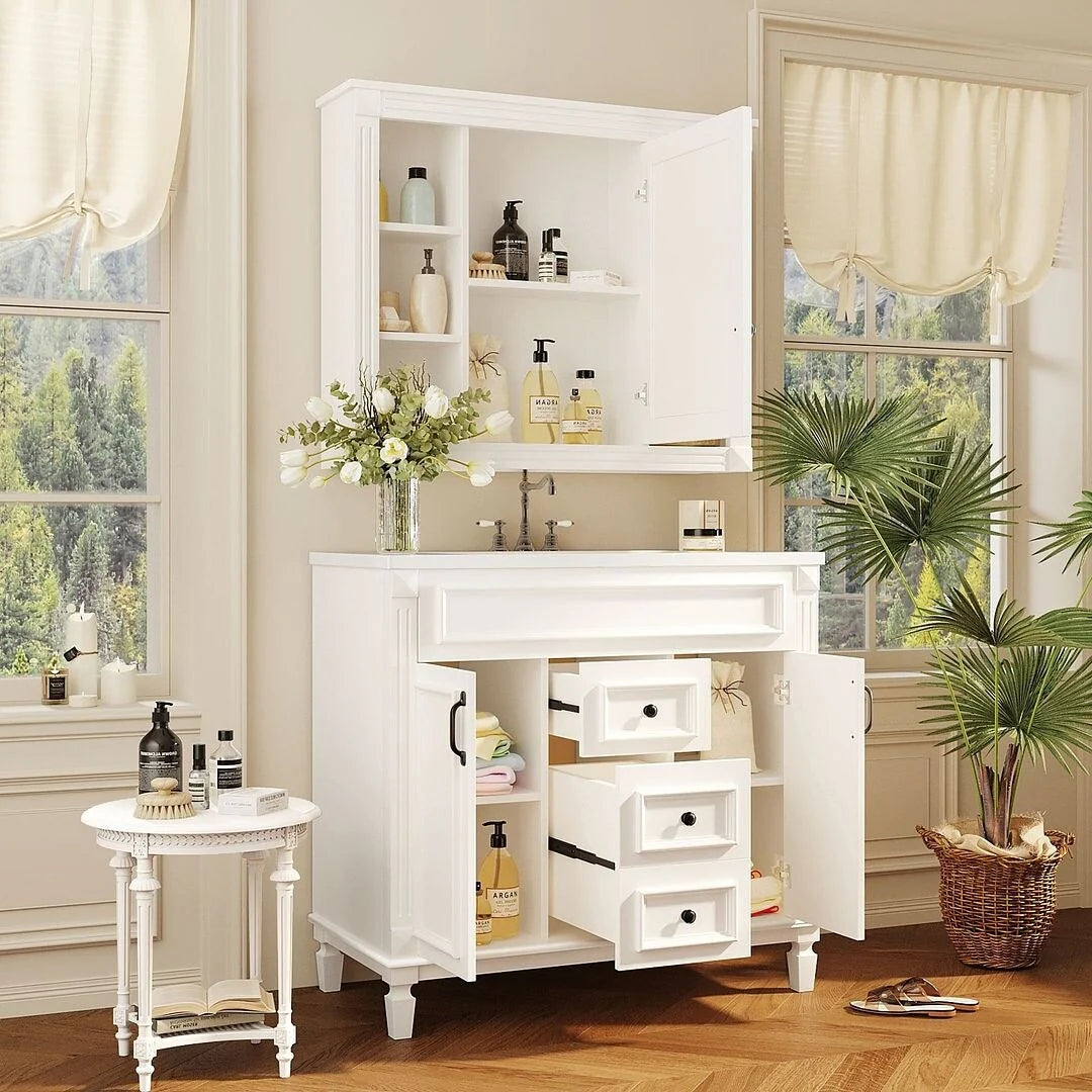 Meuble-lavabo moderne de 36 po avec vasque et armoire à miroir, 2 portes et 2 tiroirs