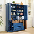 Armoire de cuisine autoportante haute Whisen 71, grand buffet de rangement pour salle à manger avec 4 portes pliantes, étagères et casiers à vin