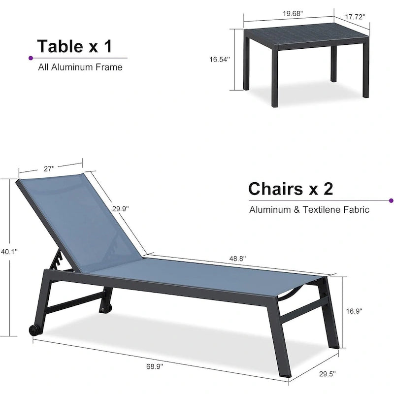 PURPLE LEAF Ensemble de 2 chaises longues de jardin, transats d'extérieur avec cadre en aluminium