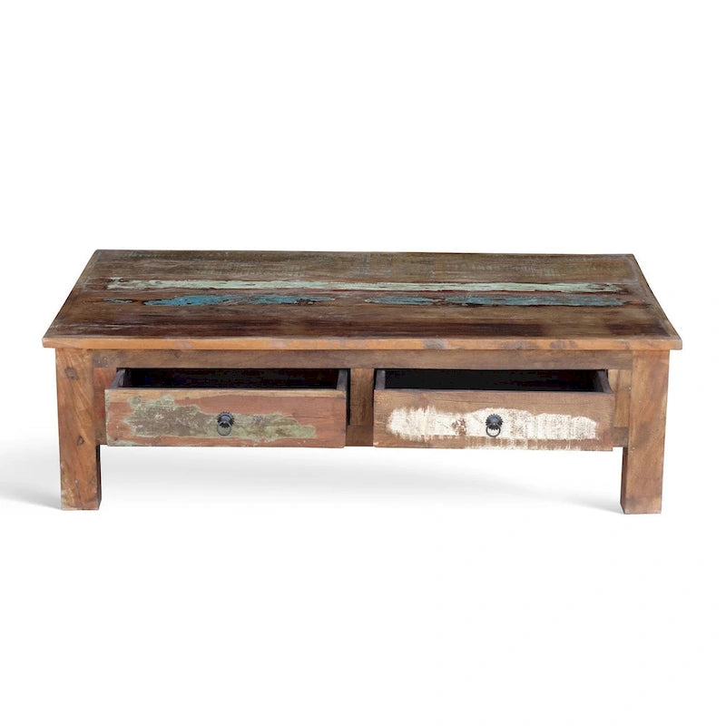 Table basse en bois ancien recyclé fabriquée à la main (Inde)