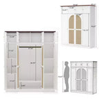 Armoire penderie grande capacité à 8 portes de 180 cm de haut avec tringle, étagères réglables et portes décoratives en rotin