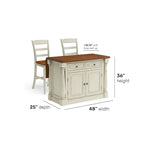 Ensemble îlot de cuisine 3 pièces Homestyles Monarch en bois blanc cassé avec plateau en bois à abattant - 48 x 25 x 36