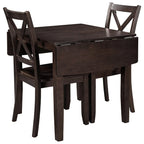 Ensemble de salle à manger 3 pièces avec table à rabats en bois et 2 chaises à dossier en X pour petits espaces