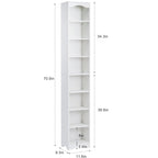 VECELO Armoire de salle de bain étroite de 180 cm de haut, en bois massif, 8 étagères, meuble de rangement autonome