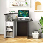 Costway Comptoir de Réception Bureau de Caisse avec Étagère Ouverte et Tiroir Verrouillable Blanc/Marron/Noir