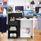Costway Comptoir de Réception Bureau de Caisse avec Étagère Ouverte et Tiroir Verrouillable Blanc/Marron/Noir