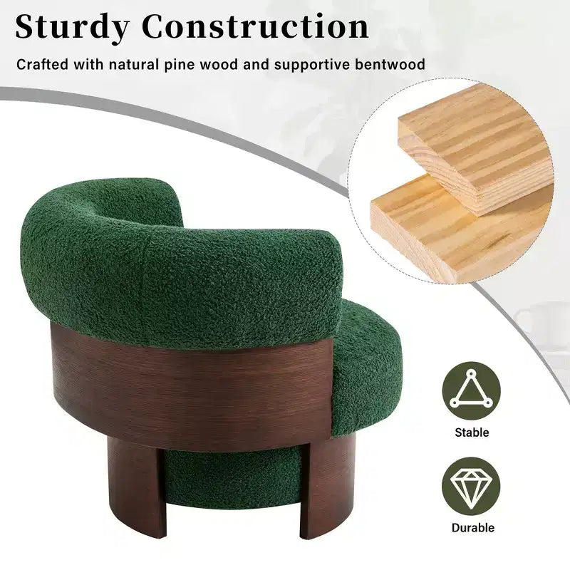 Fauteuil tonneau pivotant à 360° Whisen avec design sculptural en bois cintré, structure en bois massif, 32 po de largeur, polyvalent pour le salon et la chambre à coucher