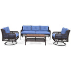 Ensemble de conversation en rotin d'extérieur 4 pièces avec fauteuils pivotants et table basse