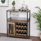 Meuble Bar à Vin Industriel Gris à 3 Niveaux (12+ Bouteilles) 91,4 cm H x 61 cm L x 38,1 cm P, Casier Détachable, 9 Supports à Verres et Étagères Réglables pour Maison/Bar
