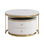 2 tables basses gigognes rondes blanches avec tiroirs