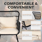 Ensemble bistrot 3 pièces en osier pour conversation, salon de jardin en rotin résistant aux intempéries avec coussins
