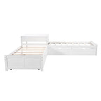 Lit plateforme moderne blanc en forme de L pour deux personnes avec lit gigogne et tiroirs pour chambre à coucher