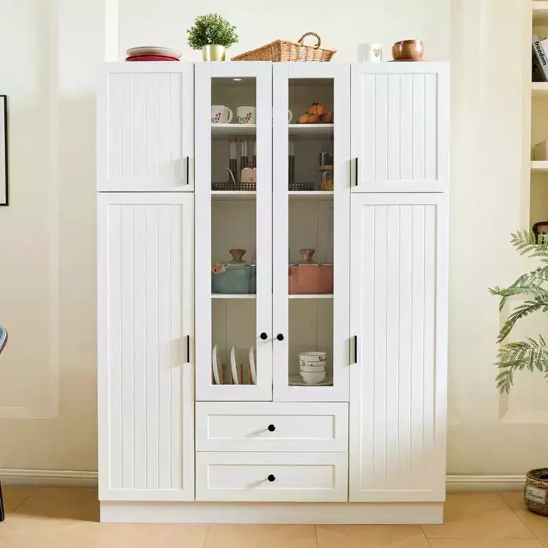 Armoire de rangement de cuisine sur pied Whisen 71H, grand buffet de salle à manger avec 6 portes et étagères réglables
