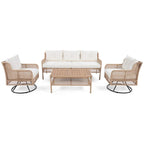 Ensemble de conversation en rotin d'extérieur 4 pièces avec fauteuils pivotants et table basse