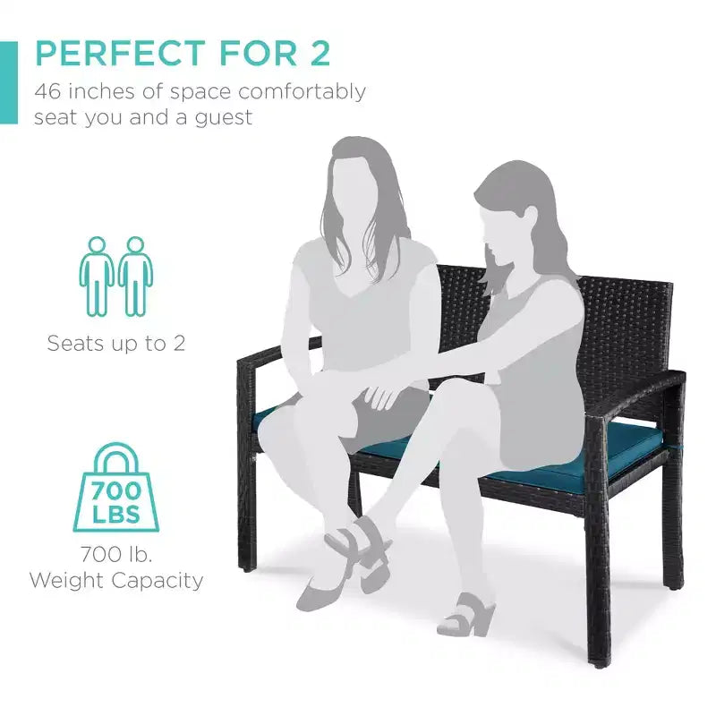Banc de jardin en osier d'extérieur 2 places Best Choice Products avec coussin, capacité de 317 kg