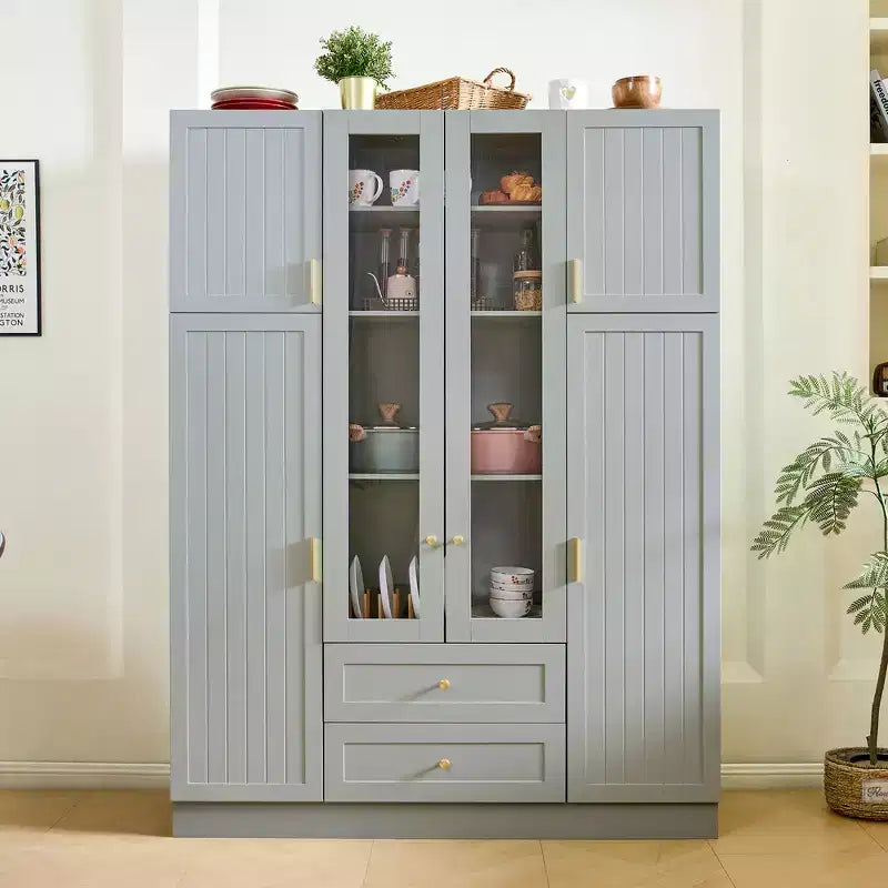 Armoire de rangement de cuisine sur pied Whisen 71H, grand buffet de salle à manger avec 6 portes et étagères réglables