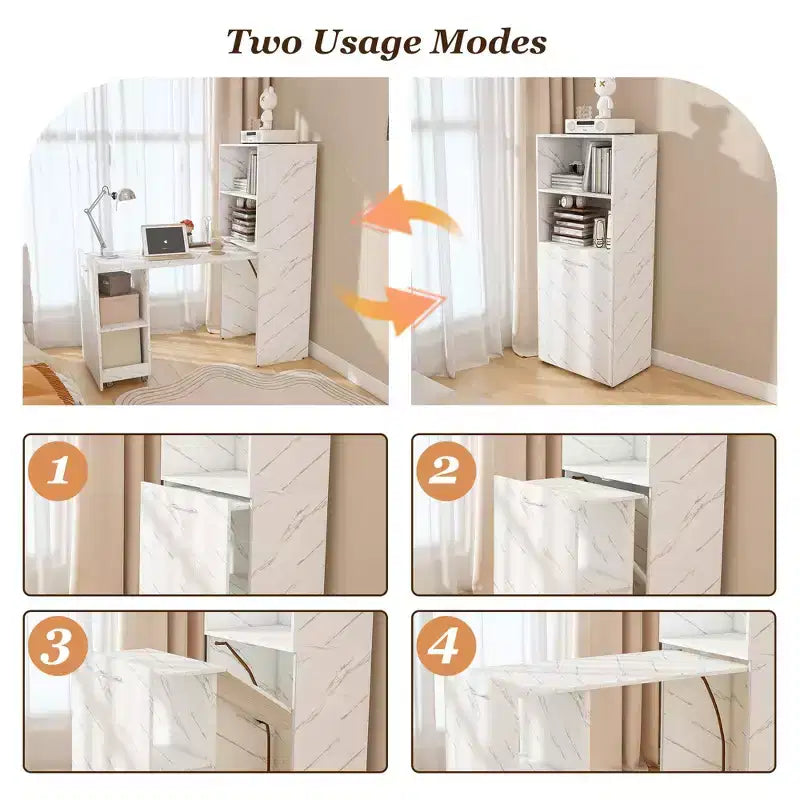 TUYOHW Bureau extensible, bureau pliable pour la maison et le bureau avec étagères de rangement et roulettes, poste de travail mobile pour petits appartements, bureaux